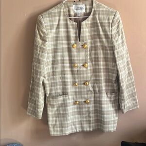 Vintage Cream and Green Blazer Structured Lightweight Design